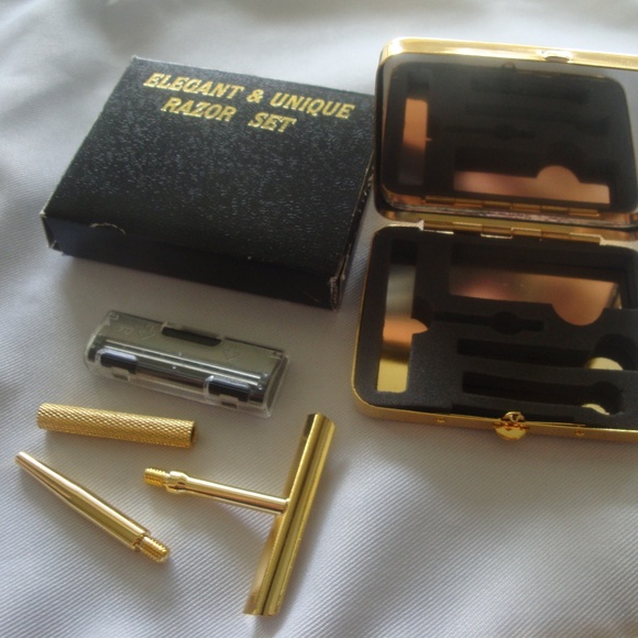 Travel Gold Plated Shaver Razor w Compact & Mirror  NEW - Picture 1 of 10